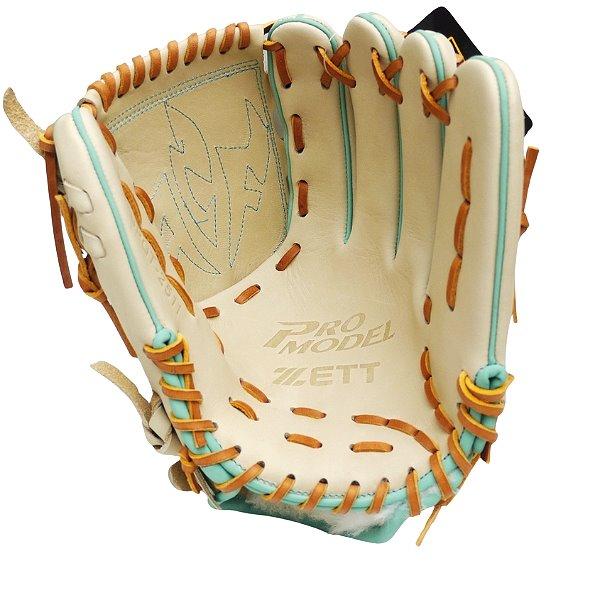 ZETT Pro Model Elite 12 inch Fastback Pitcher Glove - Beige/Skyblue